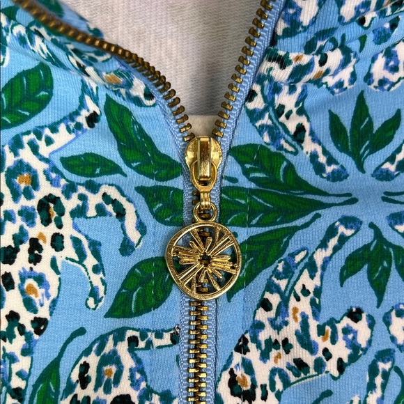 Lilly Pulitzer Melena Popover Leaping Leopards Half Zip Pullover Small - Picture 3 of 9